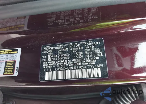 2022 Hyundai Palisade Sel from USA, damaged, VIN KM8R4DHE3NU437053